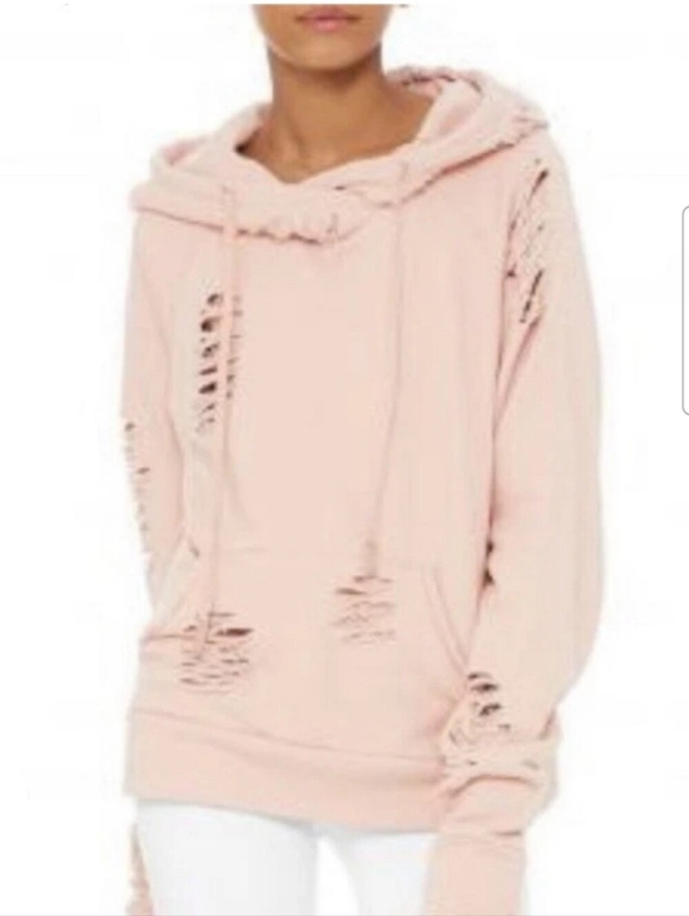 ALO Yoga Women's Pink Distressed Hoodie Top Sweater Sweatshirt Long Rave XS